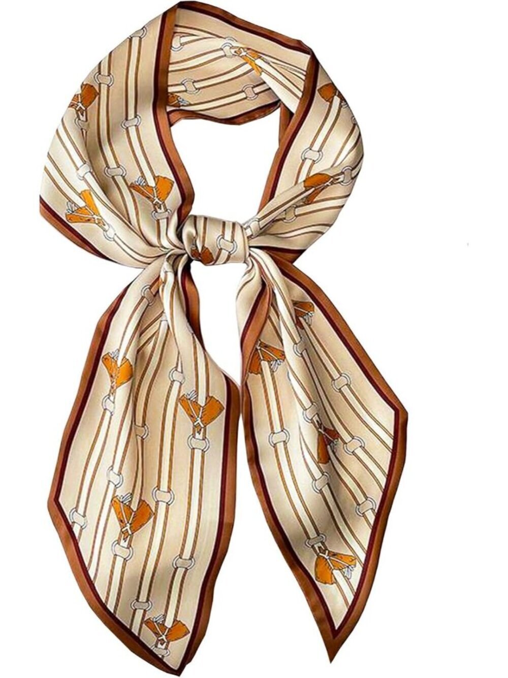 Women's Brown Saddle Head Scarves Long Skinny Silky Hair Bags Scarf